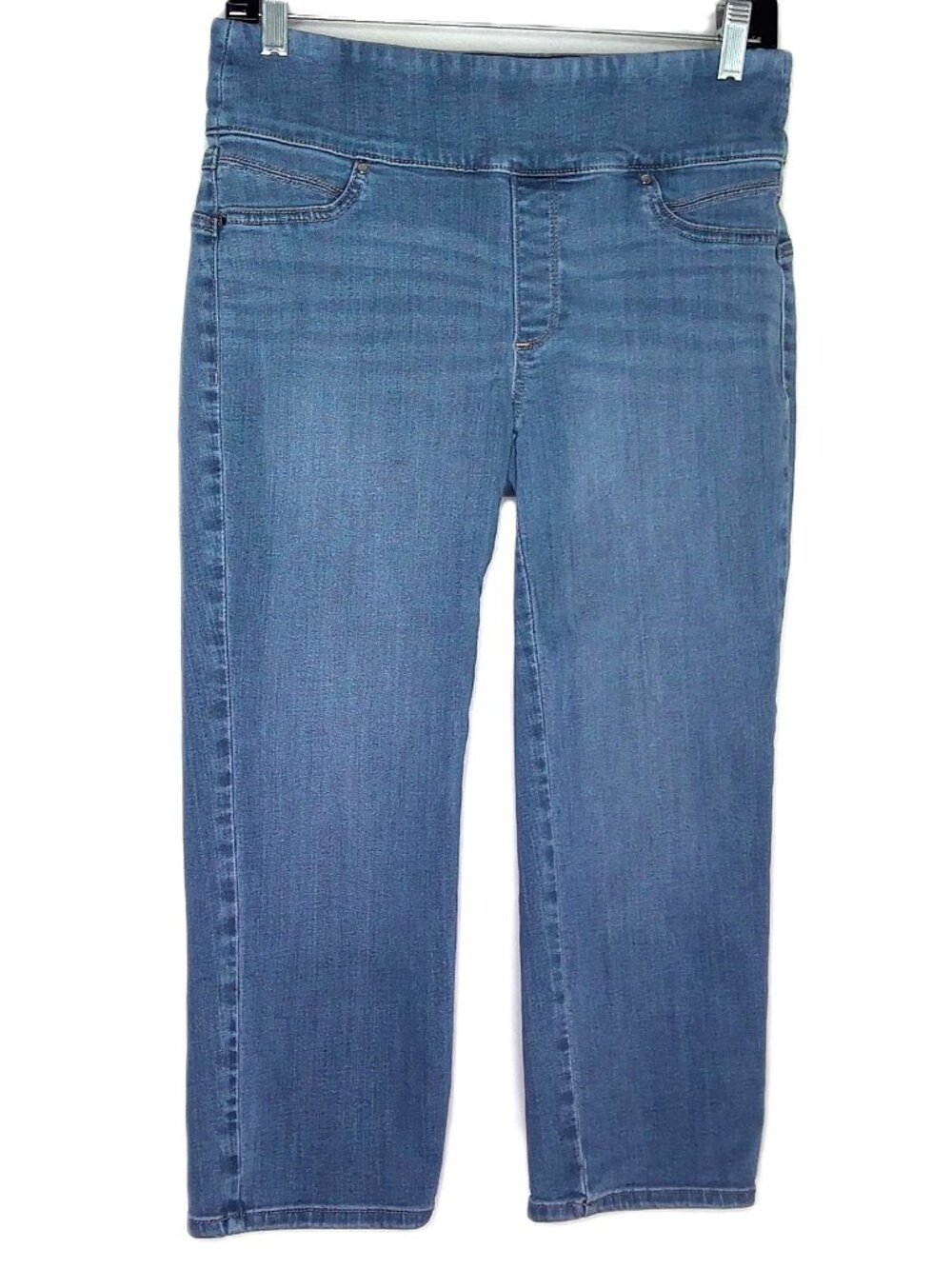 Chico s Perfect Stretch Pullon Jegging Capri Denim Blue Jeans Mid Rise Sz 0 (S)